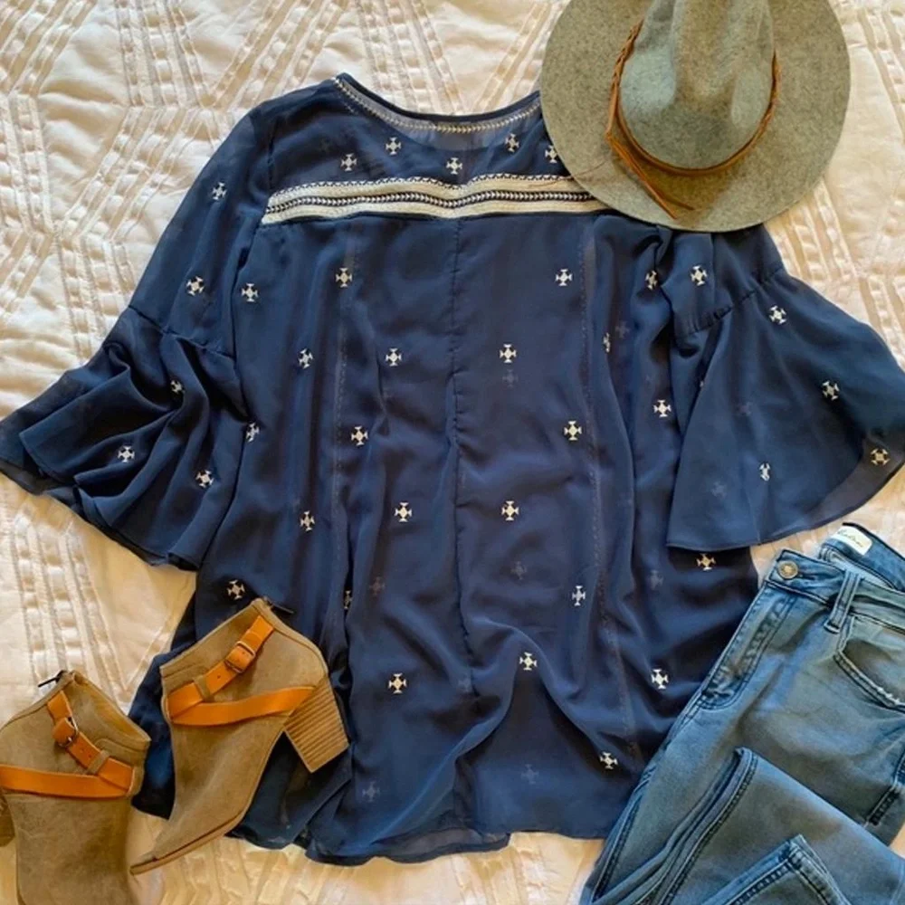 Tunic Navy Chiffon Dress - Picture 2 of 4